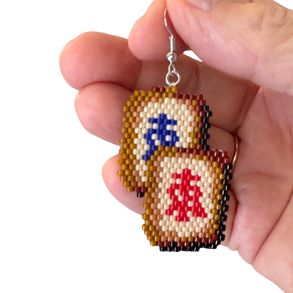 Hand Crafted Beaded Mahjong Tile Earrings - Picture 4 of 6